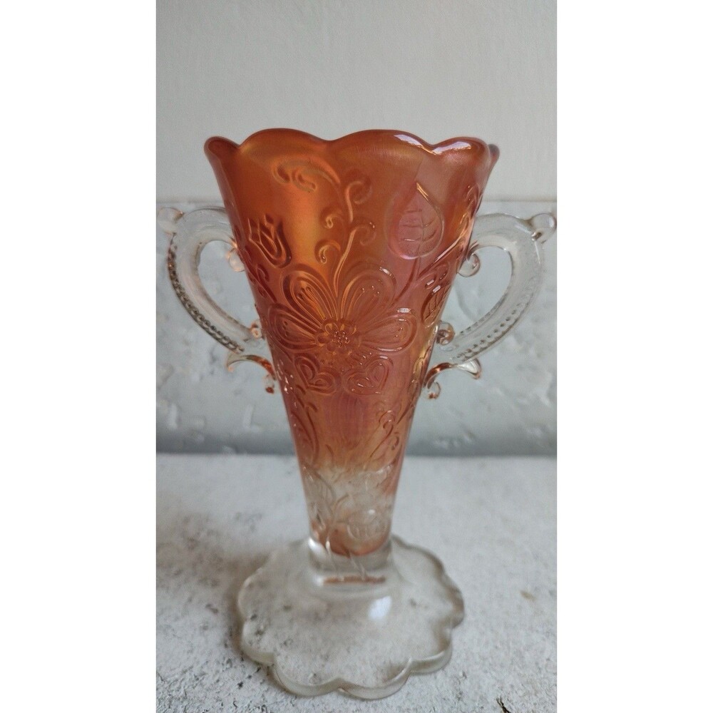 Dugan-Diamond Carnival Glass "Mary Ann" vase in a marigold ( orange) finish